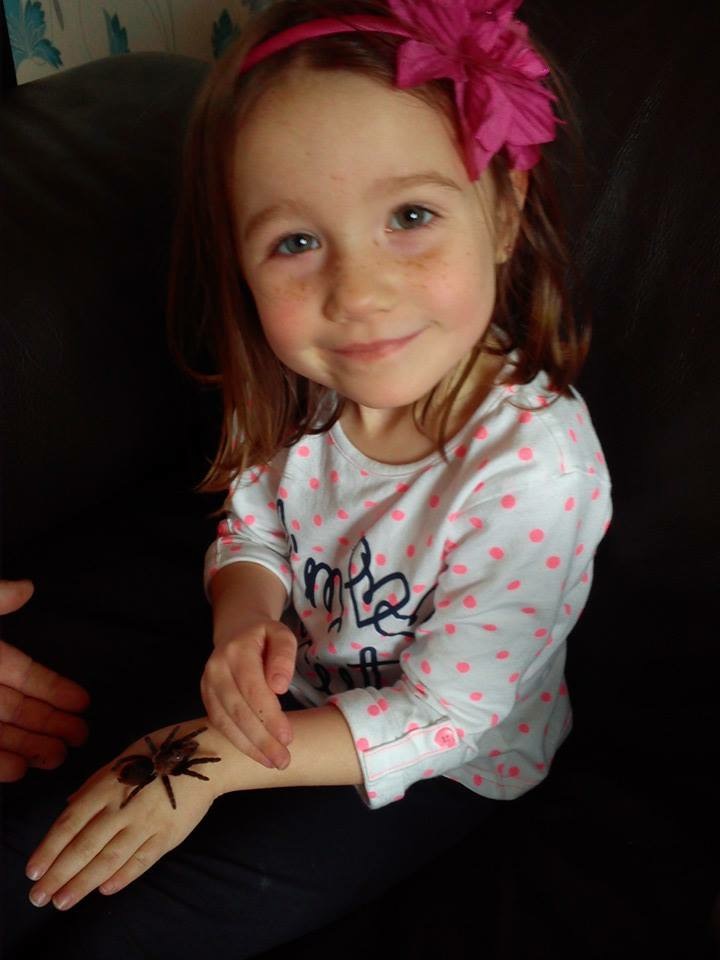 Little girl holding a spider